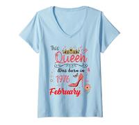 Femme Février 1976 Anniversaire This Queen Was Born in February 1976 T-Shirt avec Col en V