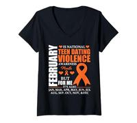 Femme Février Porter Un Ruban Orange Teen Sortir Ensemble Violence Sensibilisation à la Violence T-Shirt avec Col en V