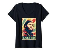 Femme Fidel Castro Vintage Couleurs T-Shirt avec Col en V
