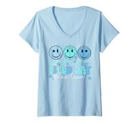 Femme Field Day Blue Team Color Field Trip Team Game Compétition T-Shirt avec Col en V