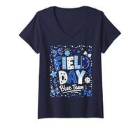 Femme Field Day Blue Team Funny for Kids Teacher Field Day Games T-Shirt avec Col en V