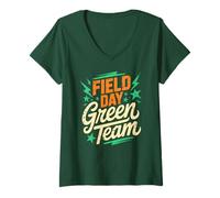 Femme Field Day Green Team Matching Spirit W heer High School T-Shirt avec Col en V