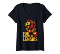 Femme FIER COMME UN LENSOIS - supporter RC Lens lion T-Shirt avec Col en V
