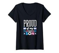 Femme Fier de Mon Fils transgenre, Mon Fils Trans, ma mère, Mon père T-Shirt avec Col en V