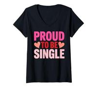 Femme Fier d'être célibataire - Anti Love T-Shirt avec Col en V