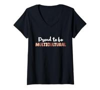 Femme Fier d'être multiculturel - Déclaration d'unité de la diversité T-Shirt avec Col en V