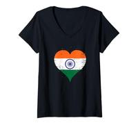 Femme Fier Expatrié Indien Le Jour Indépendance Un Drapeau Inde T-Shirt avec Col en V