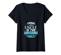 Femme Fier Oncle de Deux Filles géniales Pride T-Shirt avec Col en V