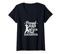 Femme Fier Papa d'une Fille Ceinture Noire T-Shirt avec Col en V
