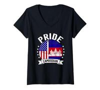 Femme Fier, Patrimoine cambodgien Khmer américain Fort T-Shirt avec Col en V