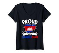 Femme Fier, Patrimoine cambodgien Khmer américain Fort T-Shirt avec Col en V