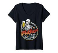 Femme Fier père de Quelques Enfants stupides, Papa drôle, Amoureux de la Famille T-Shirt avec Col en V