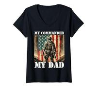 Femme Fier père fils fille du commandant militaire Dad Hero T-Shirt avec Col en V