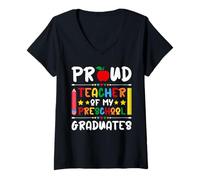 Femme Fier Professeur de Mes diplômés du préscolaire - Dernier Jour d'école T-Shirt avec Col en V