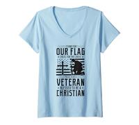 Femme Fier vétéran, je défends notre drapeau, je m'agenouille pour la croix T-Shirt avec Col en V