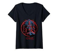 Femme Fierce Maa Kali dans Le rôle du destructeur Hindi Devanagari Texte T-Shirt avec Col en V