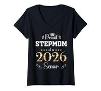 Femme Fière Belle-mère d'un diplôme d'études supérieures Senior 2026 T-Shirt avec Col en V