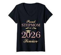 Femme Fière Belle-mère d'un diplôme d'études supérieures Senior 2026 T-Shirt avec Col en V