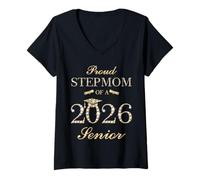Femme Fière Belle-mère d'un diplôme d'études supérieures Senior 2026 T-Shirt avec Col en V