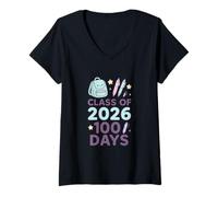 Femme Fière Classe des 100 Derniers Jours 2026 T-Shirt avec Col en V