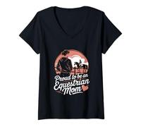 Femme Fière d'être une maman équestre équitation T-Shirt avec Col en V