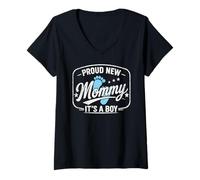 Femme Fière d'être Une Nouvelle Maman, C'est Un garçon, Maman en Devenir, Maman pour la première Fois T-Shirt avec Col en V