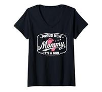 Femme Fière d'être Une Nouvelle Maman, C'est Une Fille, Maman en Devenir, Maman pour la première Fois T-Shirt avec Col en V