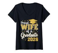 Femme Fière épouse d'un diplômé de la 2026, Fin d'études 26 T-Shirt avec Col en V