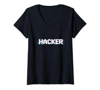 Femme Fière et Minimaliste Hacker Coding Expert Glitch T-Shirt avec Col en V
