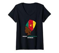 Femme Fière femme camerounaise drapeau indépendance T-Shirt avec Col en V