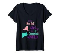 Femme Fière Fille Juste Une Fille de New York dans Un Monde du Connecticut T-Shirt avec Col en V