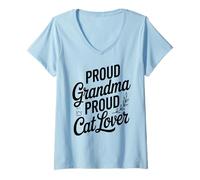 Femme Fière Grand-mère, fière d'aimer Les Chats, Kitty Nana Style T-Shirt avec Col en V