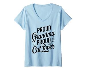 Femme Fière Grand-mère, fière d'aimer Les Chats, Kitty Nana Style T-Shirt avec Col en V
