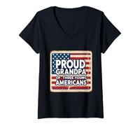Femme Fière grand-père de trois jeunes américains grand-père petit-enfant T-Shirt avec Col en V