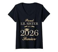 Femme Fière Lil Sister of A 2026 Senior Graduate Graduation T-Shirt avec Col en V
