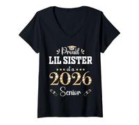 Femme Fière Lil Sister of A 2026 Senior Graduate Graduation T-Shirt avec Col en V