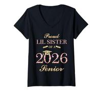 Femme Fière Lil Sister of A 2026 Senior Graduate Graduation T-Shirt avec Col en V