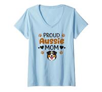 Femme Fière Maman Aussie Amant De Chien De Berger Australien T-Shirt avec Col en V