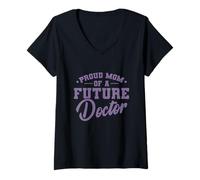 Femme Fière Maman du Futur Docteur T-Shirt avec Col en V