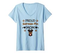 Femme Fière Maman German Pin Amant De Chien Pinscher Allemand T-Shirt avec Col en V