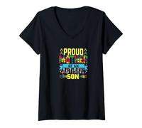 Femme Fière mère d'un fils autiste T-Shirt avec Col en V