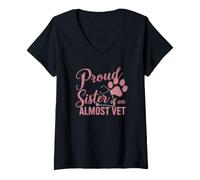 Femme Fière sœur d'un Futur vétérinaire Presque vétérinaire T-Shirt avec Col en V