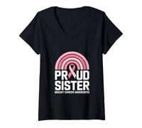 Femme Fière sœur Sensibilisation au Cancer du Sein T-Shirt avec Col en V