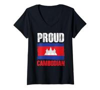 Femme Fiers cambodgiens T-Shirt avec Col en V