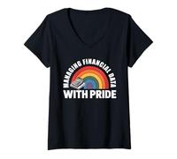 Femme Fiers comptables données financières avec Pride LGBTQ T-Shirt avec Col en V