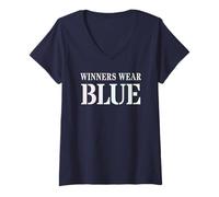 Femme Fiers gagnants Wear Blue School Spirit War Game Team Building T-Shirt avec Col en V