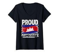 Femme Fierté Cambodge Fière Cambodgienne T-Shirt avec Col en V