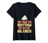 Femme Fierté du Blues et Rythme Message Musical T-Shirt avec Col en V