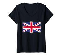 Femme Fierté et Citoyenneté Britannique La Drapeau Royaume-Uni T-Shirt avec Col en V