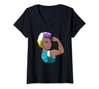 Femme Fierté Et Puissance d'une Femme Noire Non Binaire Forte T-Shirt avec Col en V